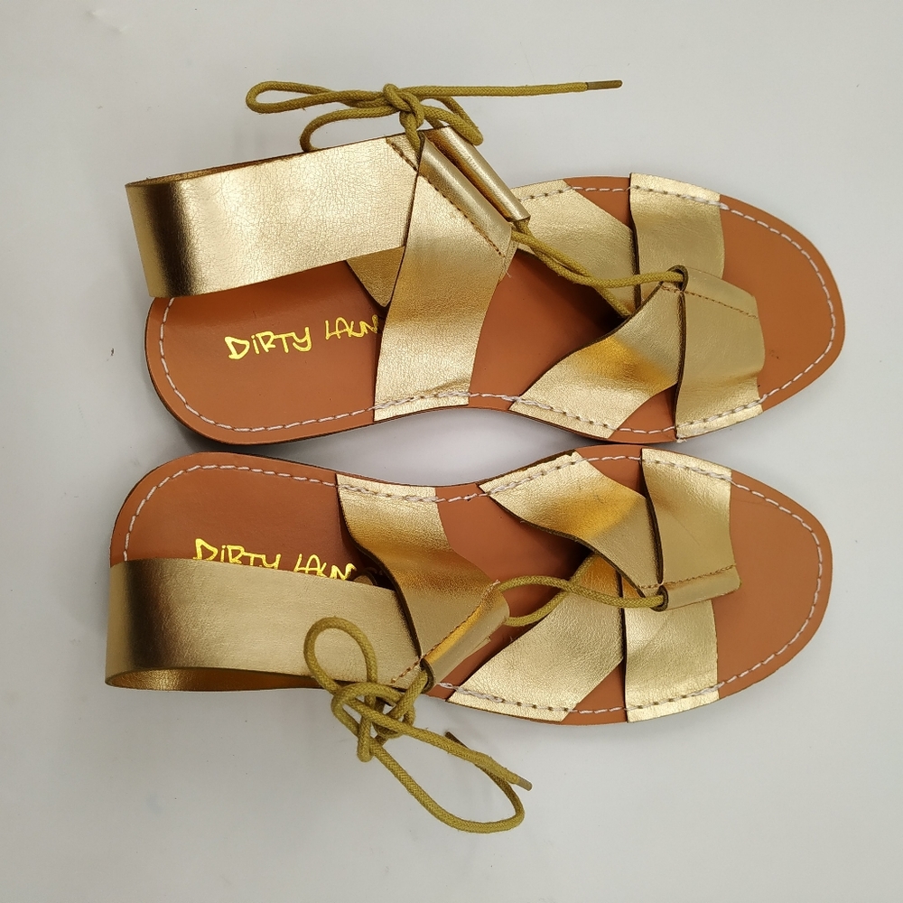 Dirty Laundry Emphasis Women's Sandals Gold STRAPPY Flats Shoes Size 8.5 - Picture 2 of 11